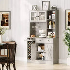 Meuble de rangement pour cuisine avec buffet, dessus blanc et noyer clair, portes doubles en acrylique, organisateur de garde-manger pour salle à manger et rangement de cuisine