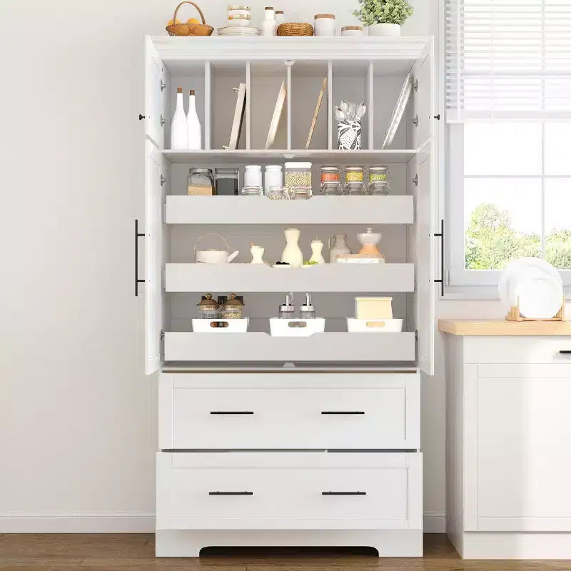 Meuble de rangement pour cuisine de ferme de 72 po, armoire de rangement de salle à manger autoportante avec tiroirs, plateaux coulissants et rangement pour moule à gâteau-Panipeachy