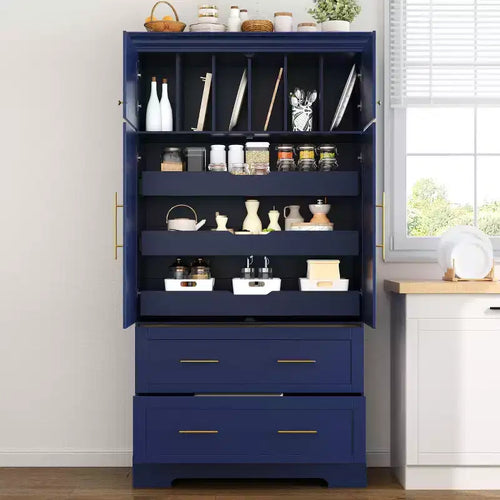 Meuble de rangement pour cuisine de ferme de 72 po, armoire de rangement de salle à manger autoportante avec tiroirs, plateaux coulissants et rangement pour moule à gâteau-Panipeachy