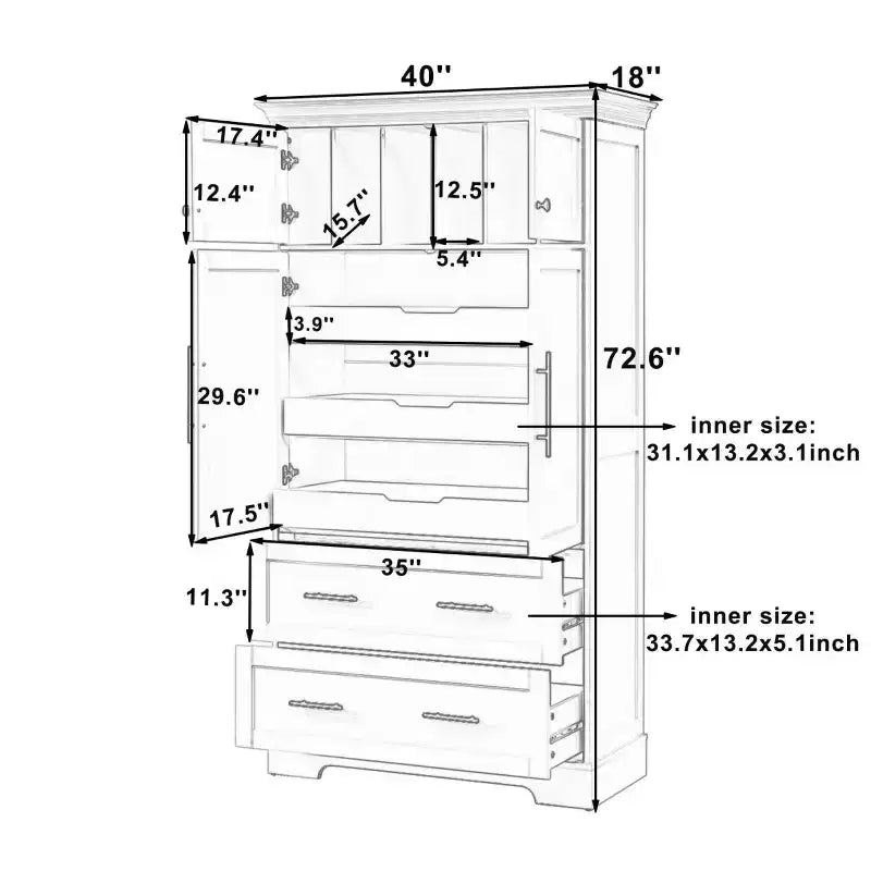 Meuble de rangement pour cuisine de ferme de 72 po, armoire de rangement de salle à manger autoportante avec tiroirs, plateaux coulissants et rangement pour moule à gâteau-Panipeachy