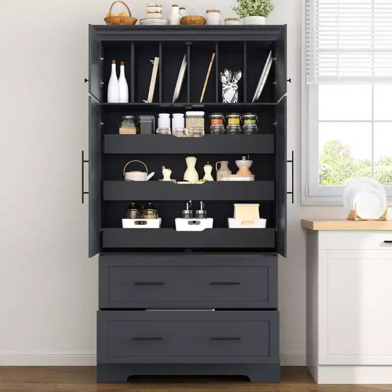 Meuble de rangement pour cuisine de ferme de 72 po, armoire de rangement de salle à manger autoportante avec tiroirs, plateaux coulissants et rangement pour moule à gâteau-Panipeachy