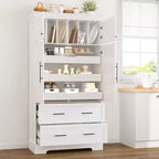 Meuble de rangement pour cuisine de ferme de 72 po, armoire de rangement de salle à manger autoportante avec tiroirs, plateaux coulissants et rangement pour moule à gâteau-Panipeachy