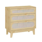Commode en rotin à 3 tiroirs, 2 pièces, commode de placard naturelle avec poignées et pieds en bois, équipée de kits anti-basculement, chêne naturel