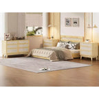 Commode en rotin à 3 tiroirs, 2 pièces, commode de placard naturelle avec poignées et pieds en bois, équipée de kits anti-basculement, chêne naturel
