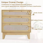 Commode en rotin à 3 tiroirs, 2 pièces, commode de placard naturelle avec poignées et pieds en bois, équipée de kits anti-basculement, chêne naturel