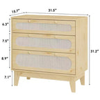 Commode en rotin à 3 tiroirs, 2 pièces, commode de placard naturelle avec poignées et pieds en bois, équipée de kits anti-basculement, chêne naturel