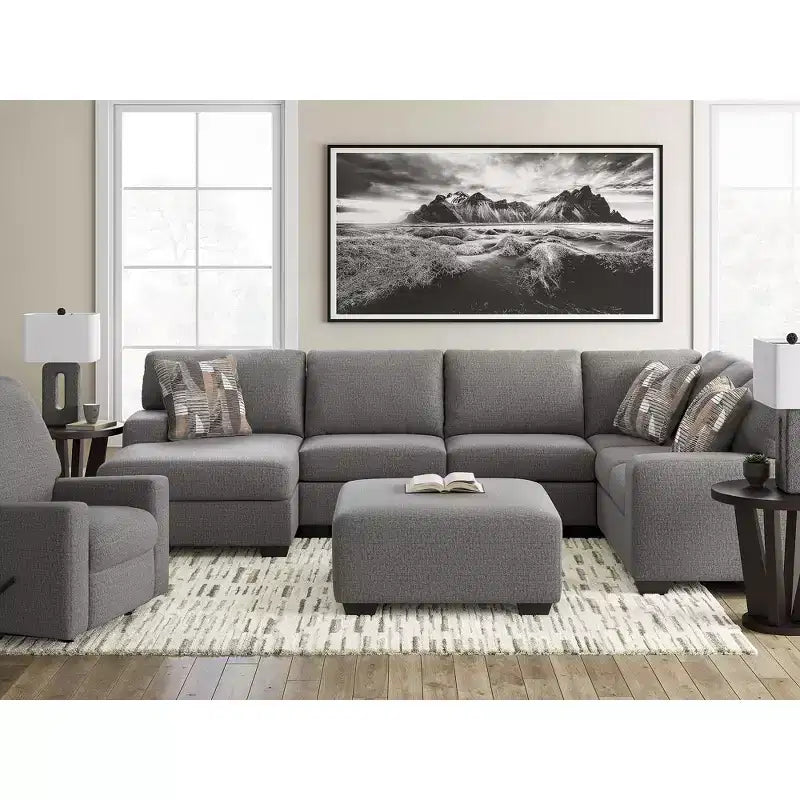 Signature Design by Ashley Revenna, grand pouf d'appoint, revêtement en polyester texturé, gris pierre