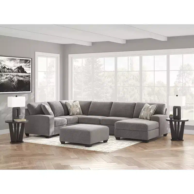 Signature Design by Ashley Revenna, grand pouf d'appoint, revêtement en polyester texturé, gris pierre