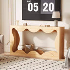 Console rustique à bords arrondis, 160 cm, avec étagères de rangement, peu encombrante, idéale pour l'entrée, le salon ou le couloir