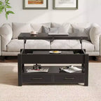 Height-adjustable coffee table - modular design with storage drawers and hidden shelves to save space, perfect for the living room, black.