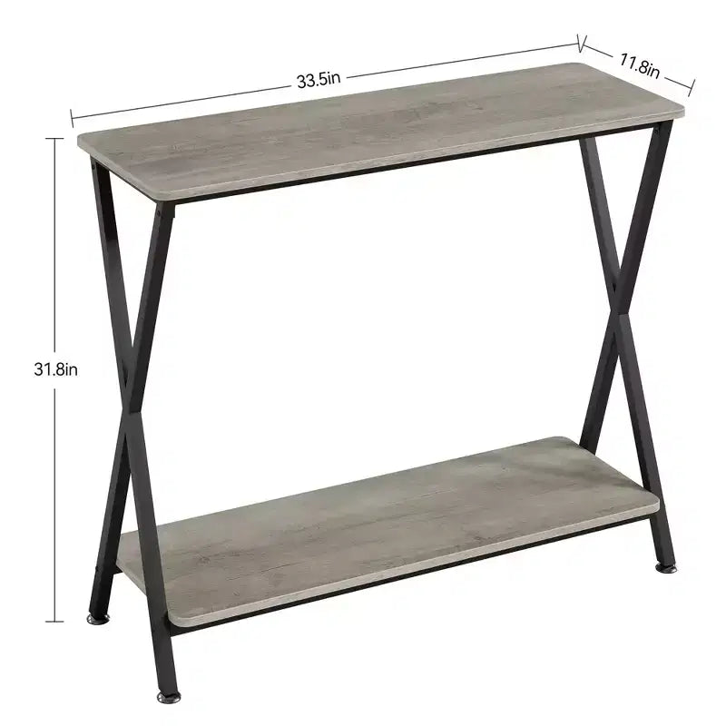 Table console industrielle moderne, table d'appoint étroite à 2 niveaux avec étagère de rangement, cadre métallique robuste, peu encombrante pour salon, entrée, grise