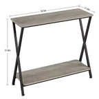 Table console industrielle moderne, table d'appoint étroite à 2 niveaux avec étagère de rangement, cadre métallique robuste, peu encombrante pour salon, entrée, grise