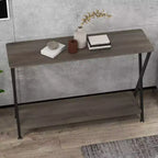 Table console industrielle moderne, table d'appoint étroite à 2 niveaux avec étagère de rangement, cadre métallique robuste, peu encombrante pour salon, entrée, grise