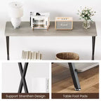 Table console industrielle moderne, table d'appoint étroite à 2 niveaux avec étagère de rangement, cadre métallique robuste, peu encombrante pour salon, entrée, grise