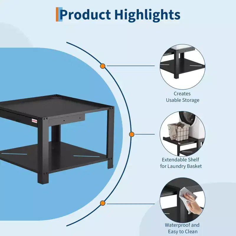 Support de Socle de Laveuse-Sécheuse Universel - Base Métallique Robuste Anti-Vibration avec Étagère Coulissante, Capacité de 360 kg, Support de Rangement Autonome