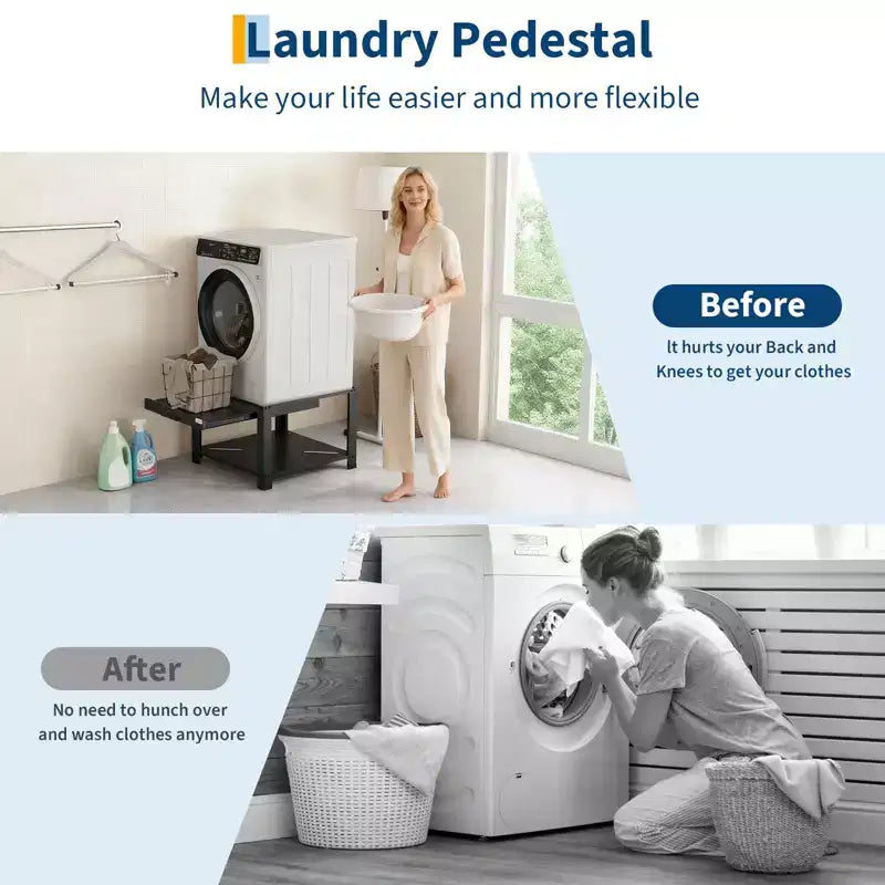 Support de Socle de Laveuse-Sécheuse Universel - Base Métallique Robuste Anti-Vibration avec Étagère Coulissante, Capacité de 360 kg, Support de Rangement Autonome