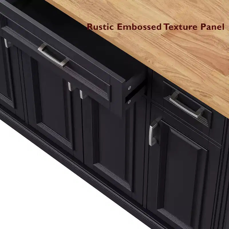 Desserte de cuisine roulante Homy Casa avec plateau en bois et armoires de rangement, Noir