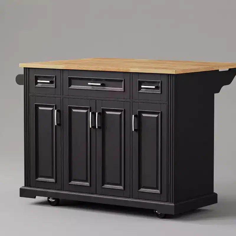 Desserte de cuisine roulante Homy Casa avec plateau en bois et armoires de rangement, Noir