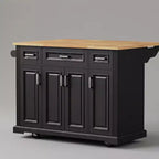 Desserte de cuisine roulante Homy Casa avec plateau en bois et armoires de rangement, Noir