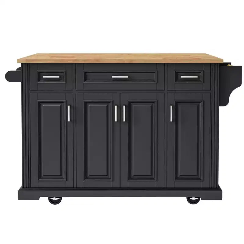 Desserte de cuisine roulante Homy Casa avec plateau en bois et armoires de rangement, Noir