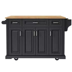 Desserte de cuisine roulante Homy Casa avec plateau en bois et armoires de rangement, Noir