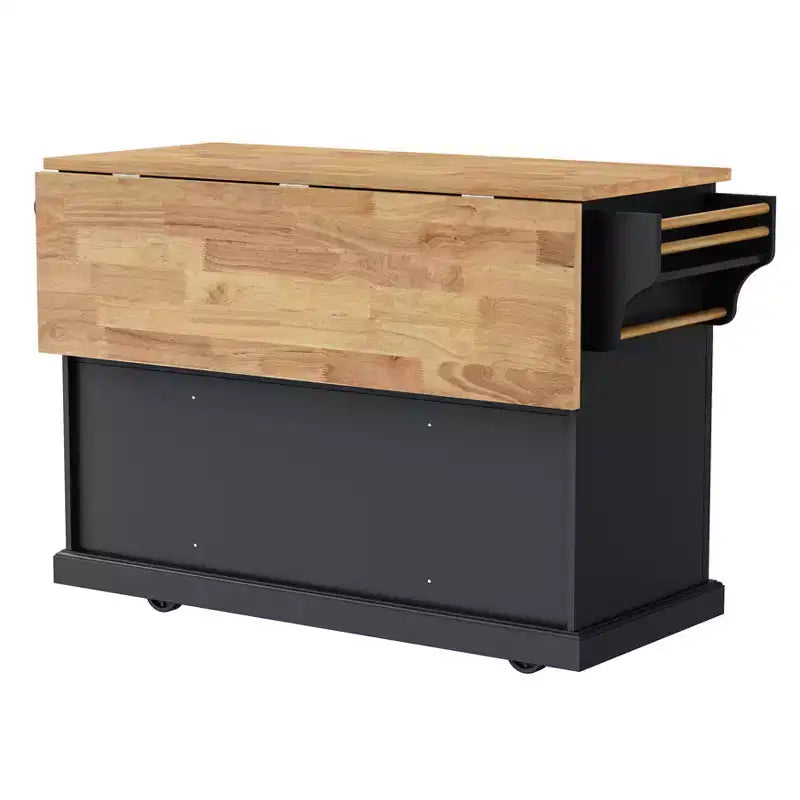 Desserte de cuisine roulante Homy Casa avec plateau en bois et armoires de rangement, Noir