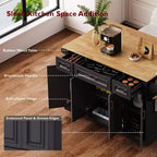 Desserte de cuisine roulante Homy Casa avec plateau en bois et armoires de rangement, Noir