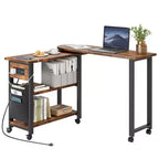 Garvee Table d'appoint rotative à 360° avec station de charge, table d'appoint pivotante avec sac de rangement et 6 roulettes verrouillables, table mobile pour chambre et salon