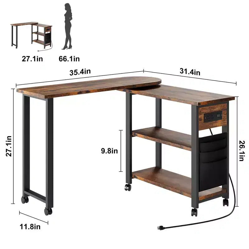 Garvee Table d'appoint rotative à 360° avec station de charge, table d'appoint pivotante avec sac de rangement et 6 roulettes verrouillables, table mobile pour chambre et salon