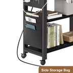 Garvee Table d'appoint rotative à 360° avec station de charge, table d'appoint pivotante avec sac de rangement et 6 roulettes verrouillables, table mobile pour chambre et salon
