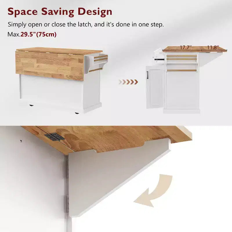 HomyCasa Îlot de cuisine roulant avec plateau en bois et armoires de rangement, blanc