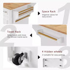 HomyCasa Îlot de cuisine roulant avec plateau en bois et armoires de rangement, blanc
