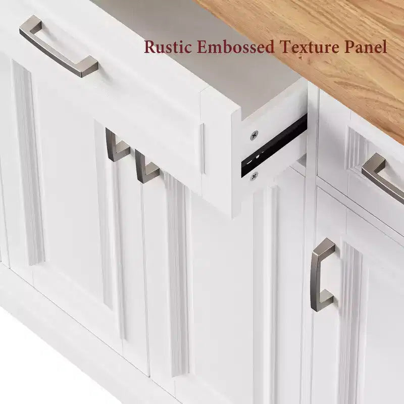 HomyCasa Îlot de cuisine roulant avec plateau en bois et armoires de rangement, blanc
