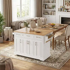 HomyCasa Îlot de cuisine roulant avec plateau en bois et armoires de rangement, blanc
