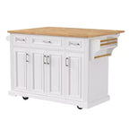 HomyCasa Îlot de cuisine roulant avec plateau en bois et armoires de rangement, blanc