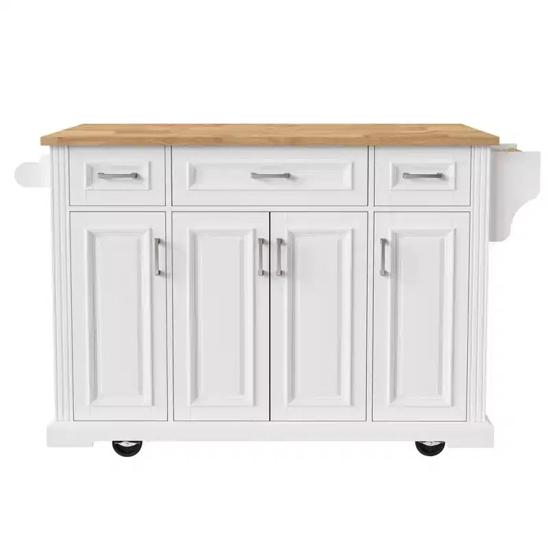 HomyCasa Îlot de cuisine roulant avec plateau en bois et armoires de rangement, blanc