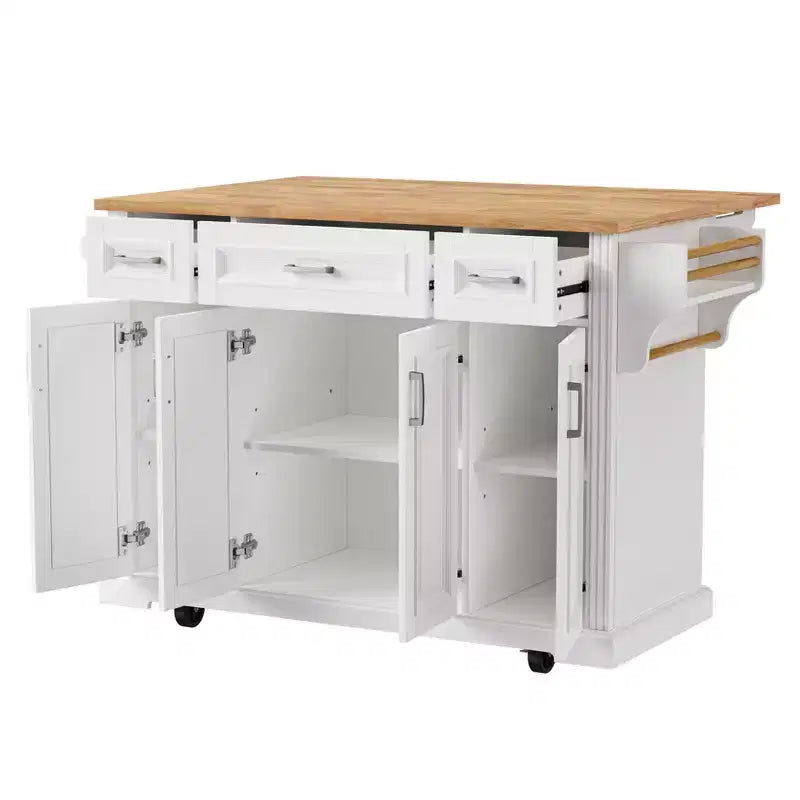 HomyCasa Îlot de cuisine roulant avec plateau en bois et armoires de rangement, blanc