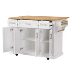 HomyCasa Îlot de cuisine roulant avec plateau en bois et armoires de rangement, blanc