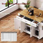 HomyCasa Îlot de cuisine roulant avec plateau en bois et armoires de rangement, blanc