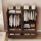 Armoire de rangement en bois de 183 cm avec 2 tiroirs, tringle à vêtements, 18 étagères réglables et portes pour chambre à coucher, grande armoire à vêtements