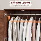 Armoire de rangement en bois de 183 cm avec 2 tiroirs, tringle à vêtements, 18 étagères réglables et portes pour chambre à coucher, grande armoire à vêtements