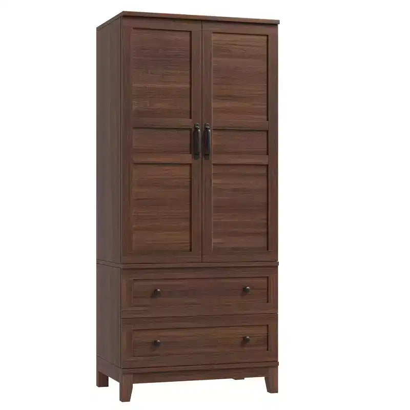 Armoire de rangement en bois de 183 cm avec 2 tiroirs, tringle à vêtements, 18 étagères réglables et portes pour chambre à coucher, grande armoire à vêtements