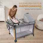 Karl Home Lit de bébé cododo 7 en 1 tout-en-un avec table à langer, gris