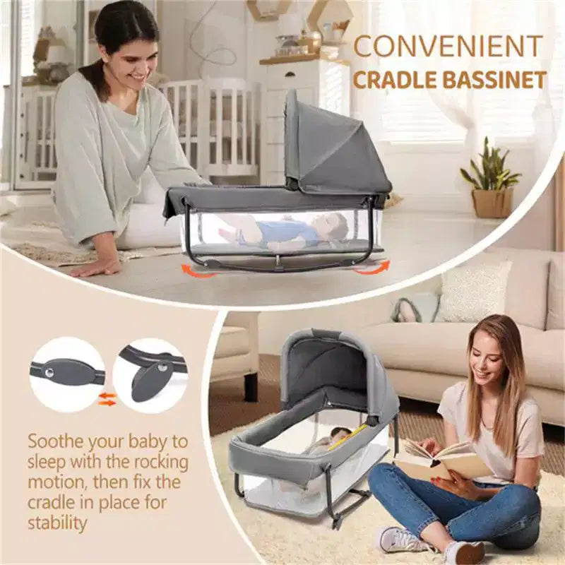 Karl Home Lit de bébé cododo 7 en 1 tout-en-un avec table à langer, gris