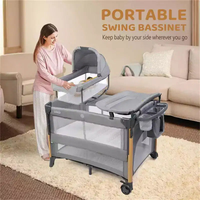 Karl Home Lit de bébé cododo 7 en 1 tout-en-un avec table à langer, gris