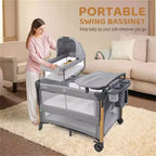 Karl Home Lit de bébé cododo 7 en 1 tout-en-un avec table à langer, gris