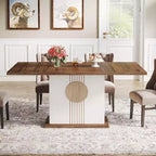 Table à manger rectangulaire Lantine 55 pour 4 à 6 personnes, table de ferme en bois pour cuisine, salle à manger et salon, brun chêne et blanc