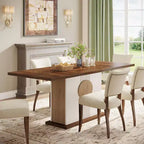 Table à manger rectangulaire Lantine 55 pour 4 à 6 personnes, table de ferme en bois pour cuisine, salle à manger et salon, brun chêne et blanc