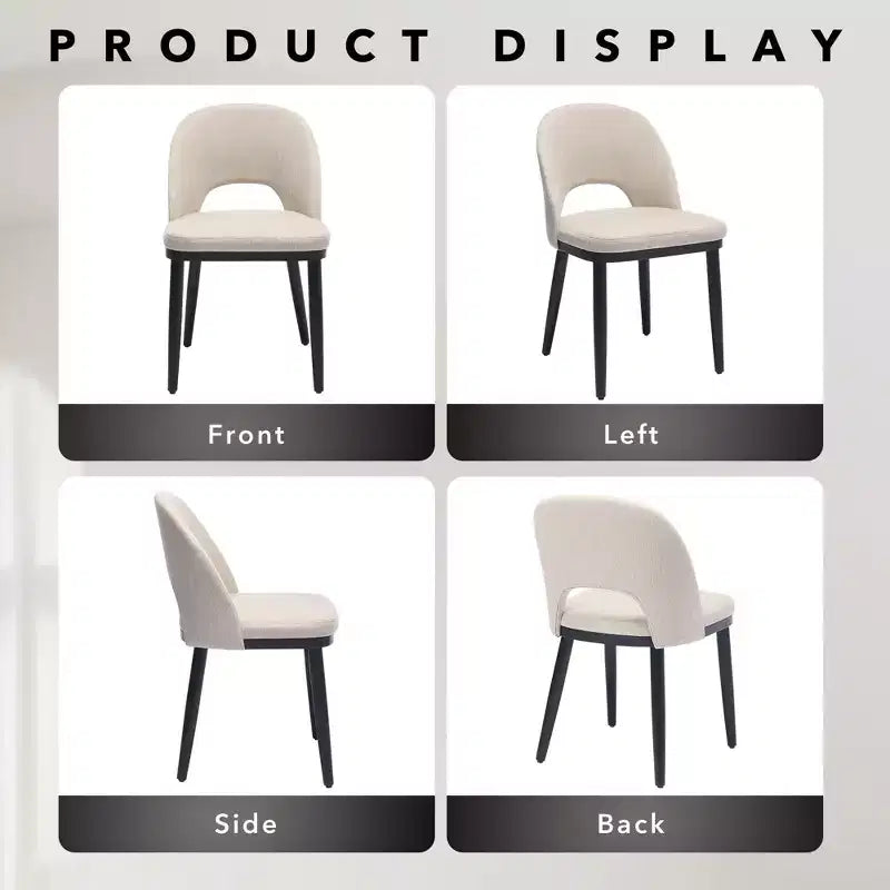 Lot de 2 chaises de salle à manger modernes en tissu, chaises d'appoint rembourrées avec dossier incurvé et pieds en bois, assise confortable pour cuisine de salle à manger