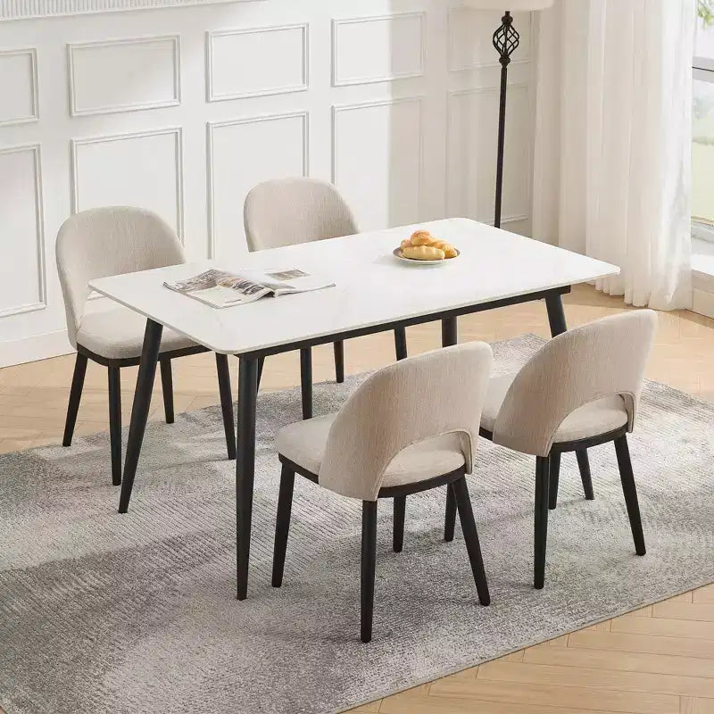 Lot de 2 chaises de salle à manger modernes en tissu, chaises d'appoint rembourrées avec dossier incurvé et pieds en bois, assise confortable pour cuisine de salle à manger